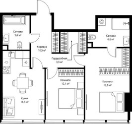 Планировка двухкомнатной(квартира) площадью 73.4 квадратных метров в ЖК “ЖК ОНЕ”