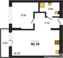 Планировка однокомнатной(квартира) площадью 40.7 квадратных метров в “ЖК Первый квартал”
