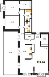 Планировка двухкомнатной(квартира) площадью 127.6 квадратных метров в ЖК “ЖК Квартал Метроном”