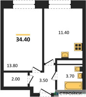 Планировка однокомнатной(квартира) площадью 34.5 квадратных метров в “ЖК Пушкино Град”