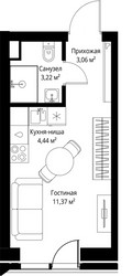 Планировка студии(квартира) площадью 22.09 квадратных метров в ЖК “ЖК Джойс”