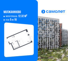 Планировка студии(квартира) площадью 22.26 квадратных метров в “ЖК Молжаниново”