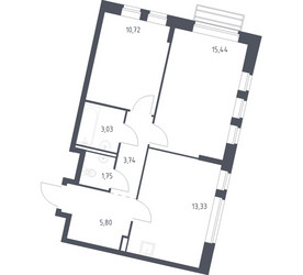 Планировка двухкомнатной(квартира) площадью 52.9 квадратных метров в ЖК “ЖК Рублевский Квартал”