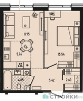 Планировка однокомнатной(квартира) площадью 45.3 квадратных метров в “ЖК Republic (Репаблик)”