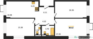 Планировка трехкомнатной(квартира) площадью 80.62 квадратных метров в “ЖК Молжаниново”