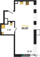 Планировка студии(квартира) площадью 34.87 квадратных метров в “ЖК CitiMix Новокосино (Ситимикс Новокосино)”