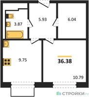 Планировка однокомнатной(квартира) площадью 36.38 квадратных метров в “ЖК Новое Внуково”