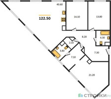 Планировка трехкомнатной(квартира) площадью 122.7 квадратных метров в “ЖК Voxhall (Воксхолл)”