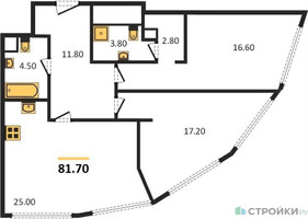 Планировка двухкомнатной(квартира) площадью 81.7 квадратных метров в “ЖК Нагатино Ай-Лэнд”