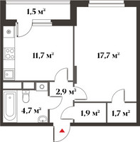 Планировка однокомнатной(квартира) площадью 40.6 квадратных метров в “Миниполис 8 кленов”