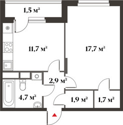 Планировка однокомнатной(квартира) площадью 40.6 квадратных метров в ЖК “Миниполис 8 кленов”