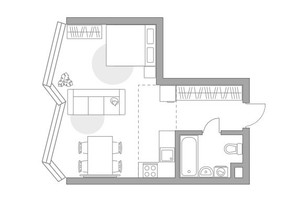 Планировка однокомнатной(квартира) площадью 34.69 квадратных метров в “ЖК Мневники от Гранель”