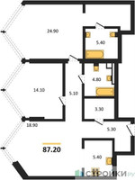 Планировка двухкомнатной(квартира) площадью 87.2 квадратных метров в “ЖК Монблан”