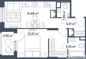 Планировка однокомнатной(квартира) площадью 40.98 квадратных метров в “ЖК Светлый мир Станция Л”