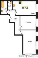 Планировка двухкомнатной(квартира) площадью 52.3 квадратных метров в “ЖК Лучи-2”