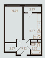 Планировка однокомнатной(квартира) площадью 41 квадратных метров в “ЖК Миниполис Рафинад”
