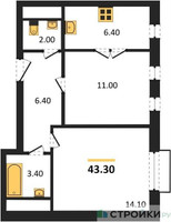 Планировка однокомнатной(квартира) площадью 43.3 квадратных метров в “ЖК Римский”