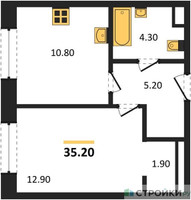Планировка однокомнатной(квартира) площадью 35.2 квадратных метров в “Жилые кварталы Белый Град”