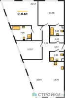 Планировка трехкомнатной(квартира) площадью 118.6 квадратных метров в “Квартал Foriver”