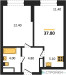 Планировка однокомнатной(квартира) площадью 37.7 квадратных метров в “ЖК Пушкино Град”