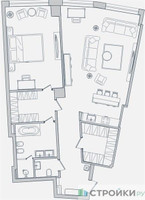 Планировка однокомнатной(апартаменты) площадью 122.2 квадратных метров в “ЖК Звезды Арбата”