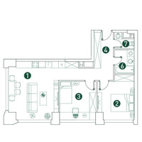 Планировка трехкомнатной(квартира) площадью 64.9 квадратных метров в “ЖК Вэри на Ботанической”
