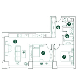 Планировка трехкомнатной(квартира) площадью 64.9 квадратных метров в ЖК “ЖК Вэри на Ботанической”