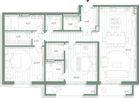 Планировка двухкомнатной(квартира) площадью 148.1 квадратных метров в “Фамильный дом Люче”