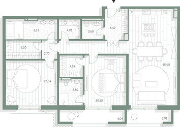 Планировка двухкомнатной(квартира) площадью 148.1 квадратных метров в ЖК “Фамильный дом Люче”