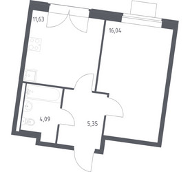 Планировка однокомнатной(квартира) площадью 37.11 квадратных метров в ЖК “ЖК Квартал Западный”
