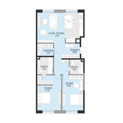 Планировка двухкомнатной(квартира) площадью 107.1 квадратных метров в ЖК “Клубный квартал Садовническая 69”