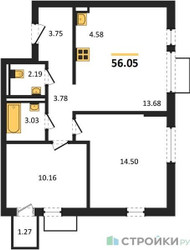 Планировка двухкомнатной(квартира) площадью 56.05 квадратных метров в ЖК “ЖК Мытищи Парк”