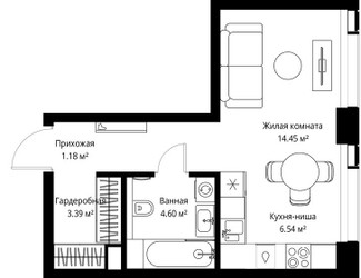Планировка студии(квартира) площадью 30.16 квадратных метров в ЖК “ЖК Веер”