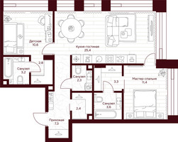 Планировка двухкомнатной(квартира) площадью 72.3 квадратных метров в “ЖК Дом 7 Даниловский”