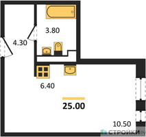 Планировка студии(квартира) площадью 25 квадратных метров в “ЖК Новая Щербинка”