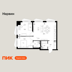 Планировка двухкомнатной(квартира) площадью 65.3 квадратных метров в ЖК “Нарвин”