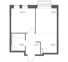 Планировка однокомнатной(квартира) площадью 34.4 квадратных метров в “ЖК Рублевский Квартал”