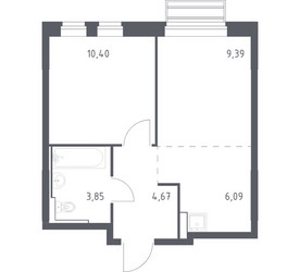 Планировка однокомнатной(квартира) площадью 34.4 квадратных метров в ЖК “ЖК Рублевский Квартал”
