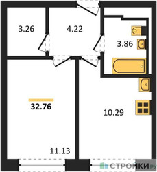 Планировка однокомнатной(квартира) площадью 32.76 квадратных метров в ЖК “ЖК Рублевский Квартал”