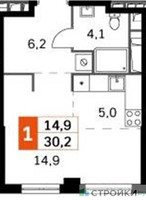 Планировка студии(квартира) площадью 30.2 квадратных метров в “ЖК Sydney City (Сидней Сити)”