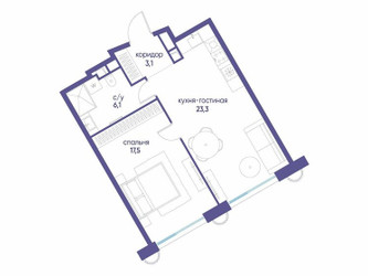 Планировка однокомнатной(квартира) площадью 50.02 квадратных метров в ЖК “ЖК Остров”