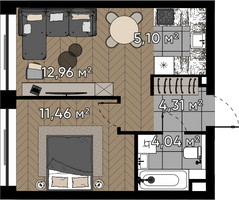 Планировка однокомнатной(квартира) площадью 37.9 квадратных метров в “ЖК Квартал Серебряный бор”