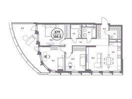 Планировка трехкомнатной(квартира) площадью 105.5 квадратных метров в “ЖК Дом 56”
