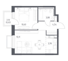 Планировка однокомнатной(квартира) площадью 38.2 квадратных метров в “ЖК Томилино Парк”
