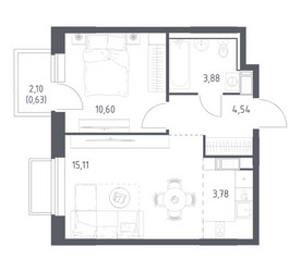 Планировка однокомнатной(квартира) площадью 38.2 квадратных метров в ЖК “ЖК Томилино Парк”