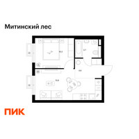 Планировка однокомнатной(квартира) площадью 34.4 квадратных метров в “ЖК Митинский лес”