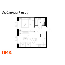 Планировка однокомнатной(квартира) площадью 39.3 квадратных метров в ЖК “ЖК Люблинский парк”