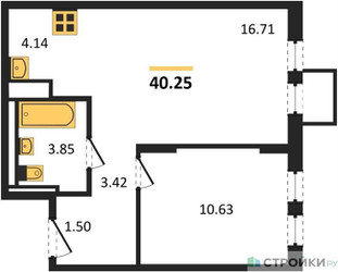 Планировка однокомнатной(квартира) площадью 40.25 квадратных метров в ЖК “ЖК Горки Парк”