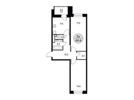 Планировка двухкомнатной(квартира) площадью 60.6 квадратных метров в “ЖК Солнечная долина (Щёлково)”