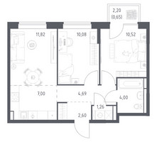 Планировка двухкомнатной(квартира) площадью 52.62 квадратных метров в “ЖК Богдановский Лес”
